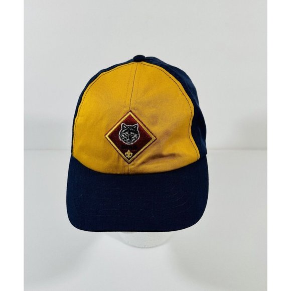 Wolves Cub Scout Hat Cap Yellow Blue Adjustable Boy Scouts Vintage BSA Size S/M - Picture 1 of 10
